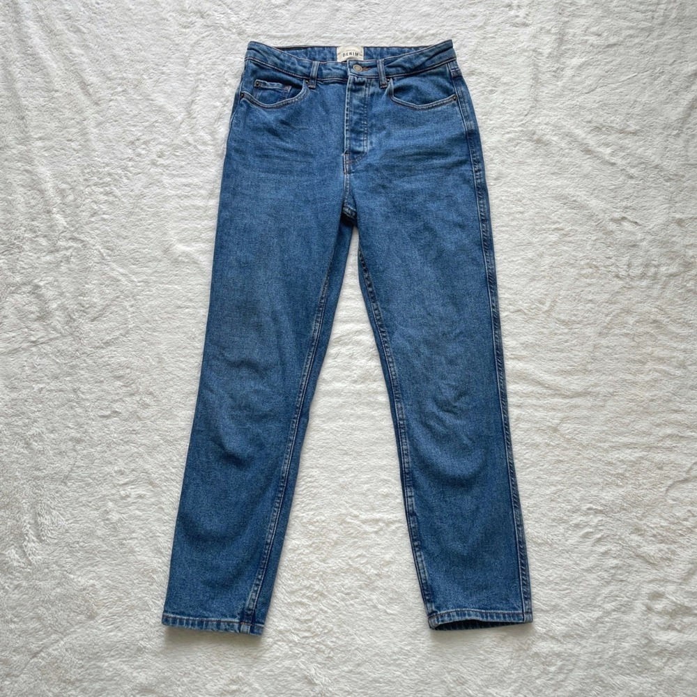 Sezane Brut Sexy Jeans Blue High Rise Straight Leg Organic Cotton Size 38 US 28